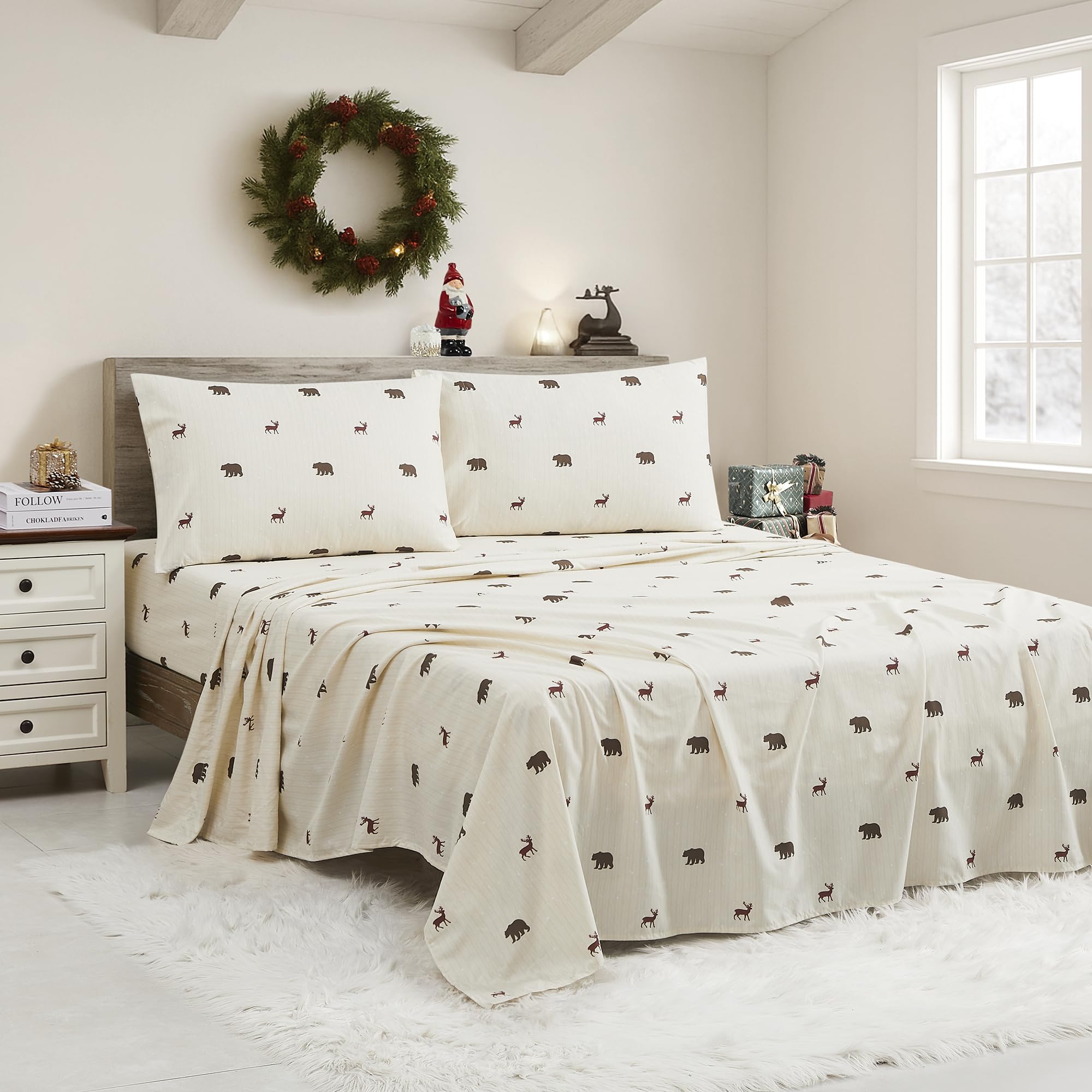 Christmas Sheets King Size with Built‑in Sheet Straps – Cozy Christmas Bedding for Holiday Cheer & Winter Dreams – Soft, Snug Sleep for Seasonal Celebrations, Polar Bear & Reindeer